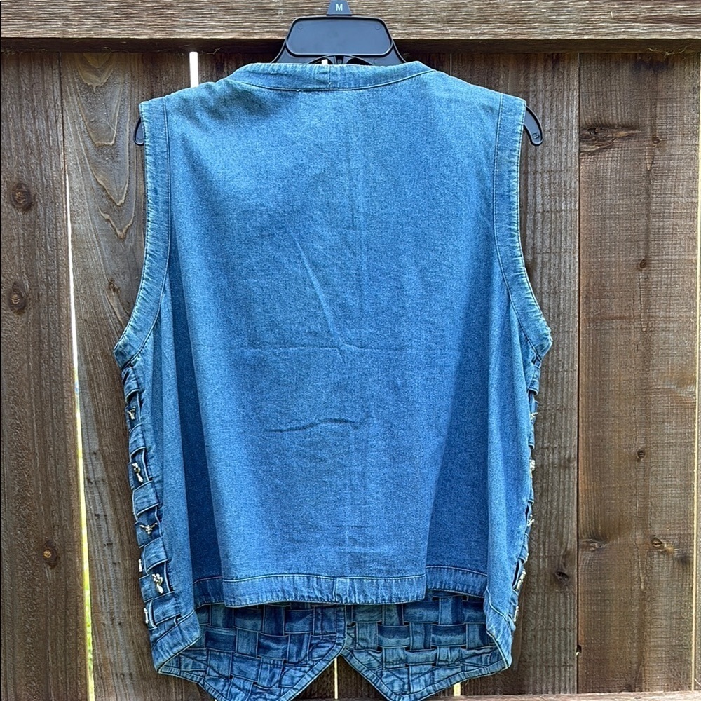 Blue Embellished Vest with Buttoned Front western style - Picture 8 of 9